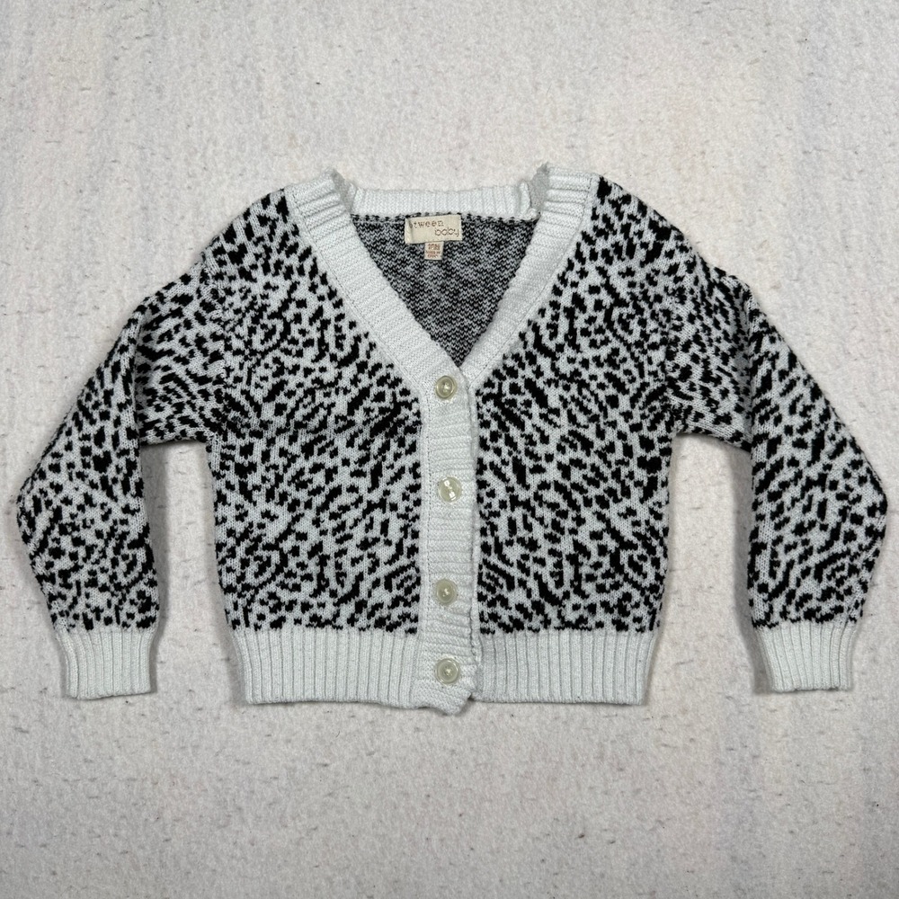 Btween Baby Girls Black White Animal Print Knit Cardigan Sweater 18M